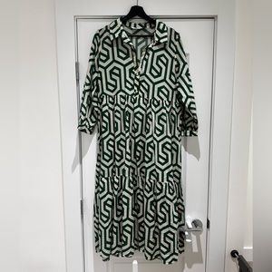 Zara Geometric Dress - Green and Beige XL